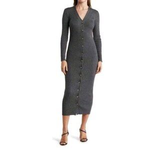 Torn By Ronny Kobo Gray Ribbed Button-Down Maxi Dress Sz S Wool Blend